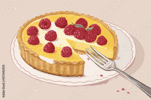 Remarkable Pastel Lemon Tart with Raspberries - Mysterious and Intriguing Visual Story Perfect for C
