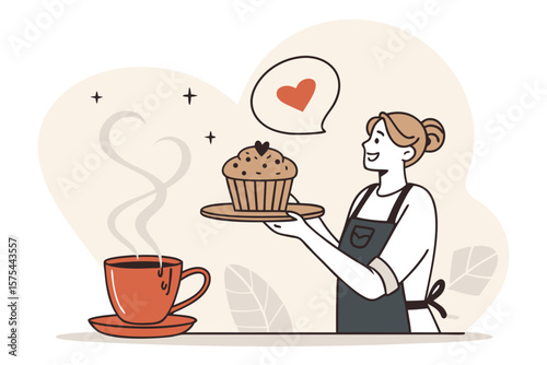 Brilliant Caf Barista Serving Muffin and - Energetic and Lively Visual Story Ideal for Marketing Pro