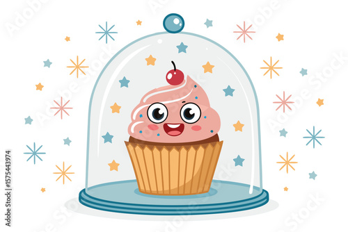 Remarkable Smiling Cupcake Under Glass Dome - Bold and Striking Visual Story Perfect for Corporate C