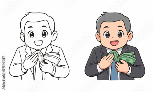 man holding money in his hand coloring page for kids