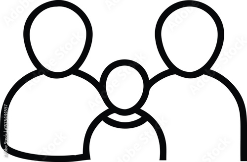 Simple Line Art Icon of a Family Unit: Father, Mother, and Child Together Representing Family, Unity, and Togetherness.