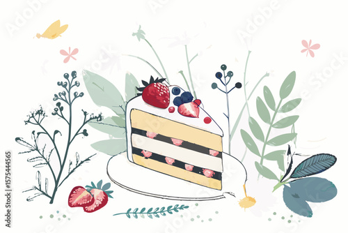 Remarkable Hand Drawn Line Cake Slice Surrounded - Dramatic and Intense Visual Story Perfect for Soc