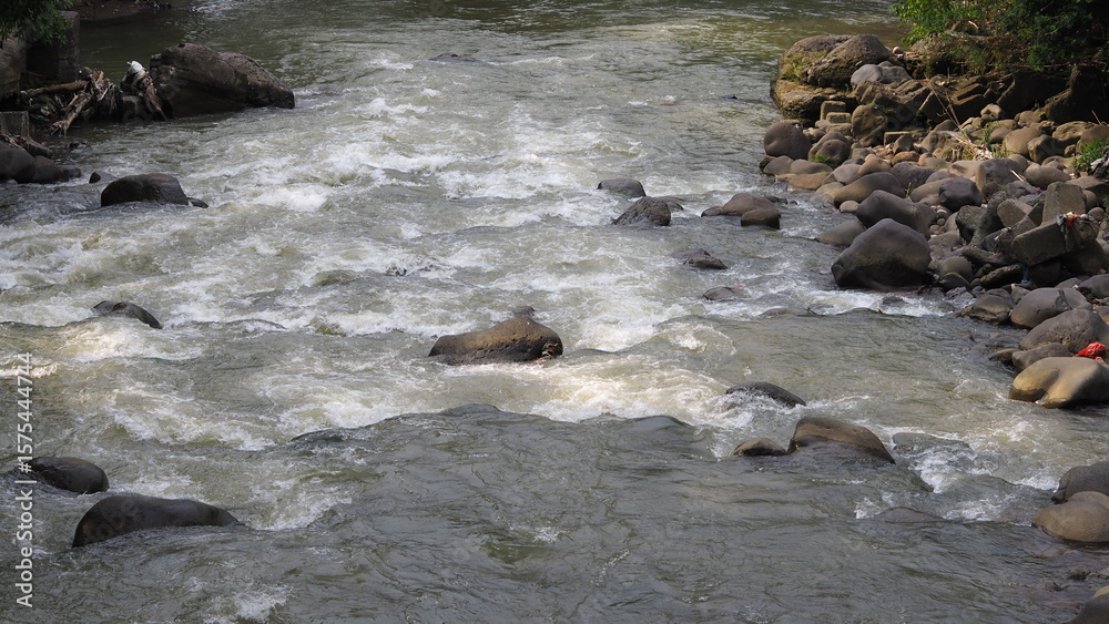 Fototapeta premium Clean river with water flowing over the rocks