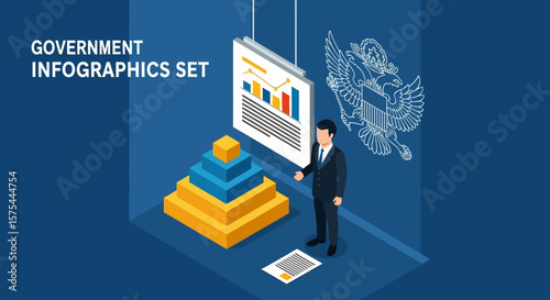 Isometric Governmental Presentation With Symbolism And Hierarchical Data Structures