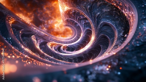 Surreal never ending staircase spiral upwards each step glowing innovative idea solution scene filled holographic element intricate pattern hyper realistic lighting emphasizing growth inspiration