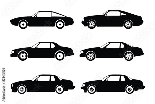 Classic Car silhouettes: A collection of sleek, silhouette of classic cars, rendered in black and white, perfectly capturing the timeless elegance of automobile design.