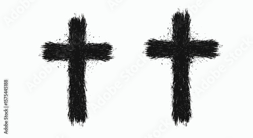 Two distressed black crosses on a white background symbolic of christian faith