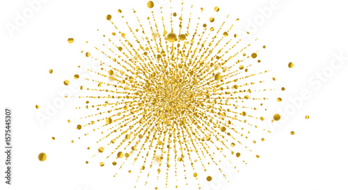 Celebratory burst of golden confetti against a stark white backdrop offers festive elegance