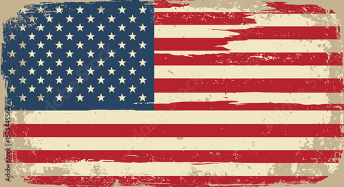 Distressed american flag graphic with a vintage worn texture effect design