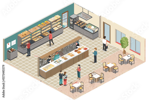 Gorgeous Isometric Bakery Shop Floorplan with Tiled Interi - Serene and Peaceful Visual Story Excell