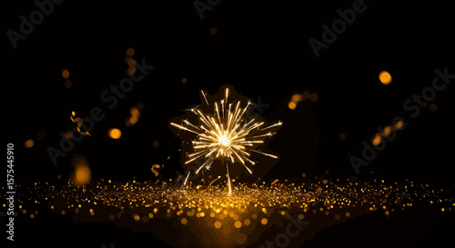 Sparkling golden sparkler radiating light against a dark backdrop creating a festive ambiance