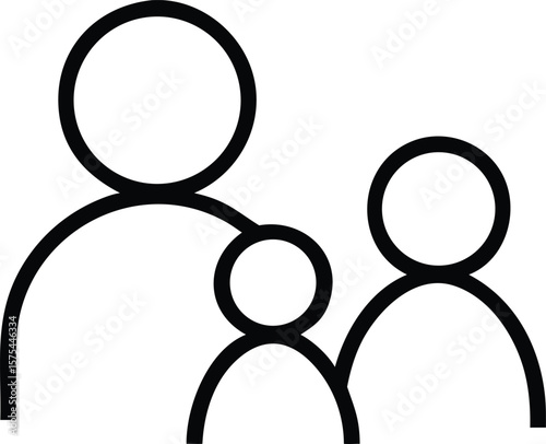 Simple Line Art Icon Representing a Family of Three: Mother, Father, and Child.
