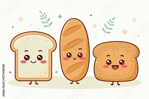 Exquisite Kawaii Bread Family Smiling Toast Shy - Warm and Inviting Visual Story Great for Editorial
