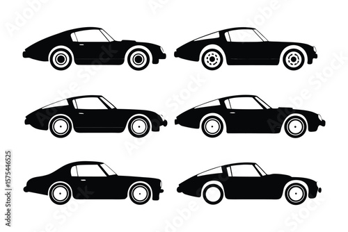 Classic Car Silhouette Collection: A sleek and timeless collection of classic car silhouettes, rendered in elegant black and white, perfectly capturing the essence of automotive heritage and design.