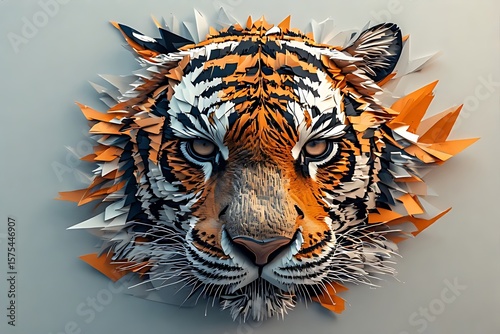 A tiger head made with sharp shapes