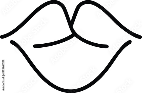 Simple Line Art Illustration of Kissing Lips, Romantic Couple's Embrace, Black and White Minimalist Design, Vector Graphic for Valentine's...