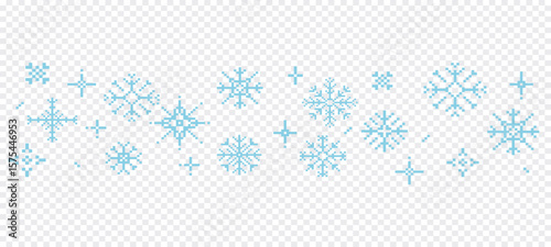 Pixel snowflake border winter retro pixilated 8 bit game stamp. Y2k snow divider, minimal and simple. Holiday flake ornament. Simple crystal ornament