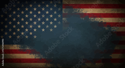 Distressed American Flag with Dark Smoke and Grunge Texture Background Design
