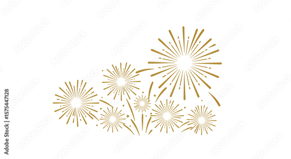 Obraz premium Elegant Gold Firework Design Illustration on White Background for Festive Occasions
