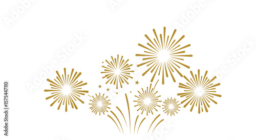 Golden fireworks display against a pristine white backdrop for festive celebrations