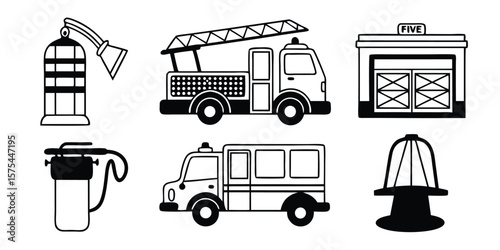Mega Set of Public Service Municipal Transport Line Icons on transparent background