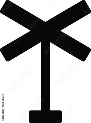 Silhouette railroad crossing sign black and white icon Vector illustration