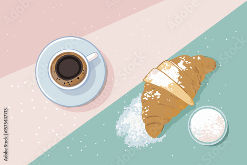 Stunning Pastel Layout Croissant Cof - Soft and Gentle Visual Story Great for Content Creation