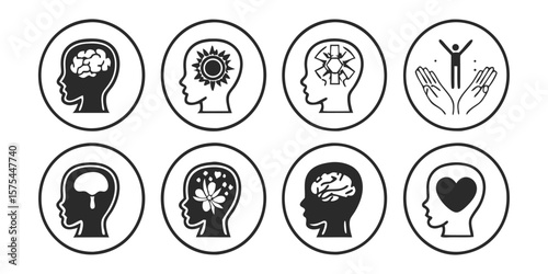 Mega Set of Psychotherapy Types Line Icons on transparent background