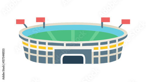 Illustration of a colorful stadium with flags for sport events and large gatherings of spectators