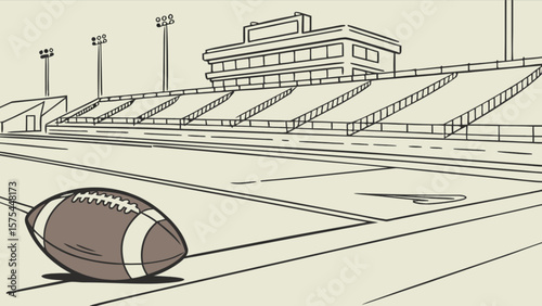 American football stadium illustration with ball on field perfect for sports concepts and game day designs