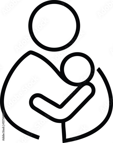 Simple Line Art Illustration of a Mother Holding Her Baby Close, Symbolizing Love, Care, and Protection.