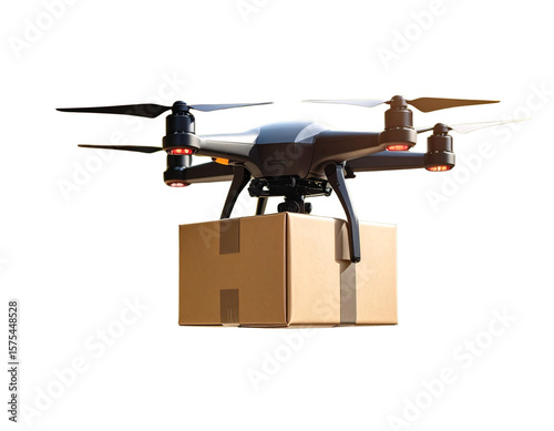 High-tech black hexacopter drone performs quick delivery, showcasing efficient aerial 