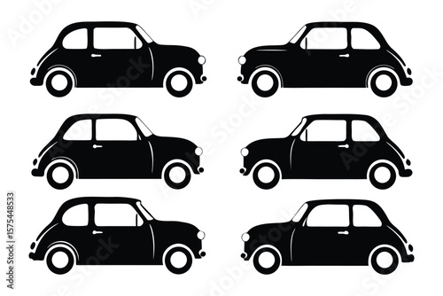 Classic Car Collection: A collection of timeless, sleek black cars displayed in a simple and elegant graphic, ready for your design.