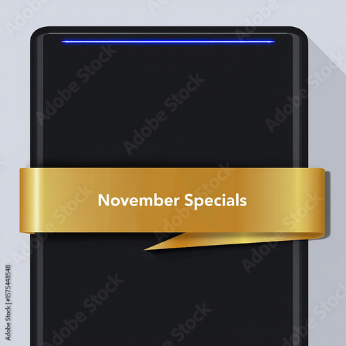 Golden ribbon announcing november specials on a modern device