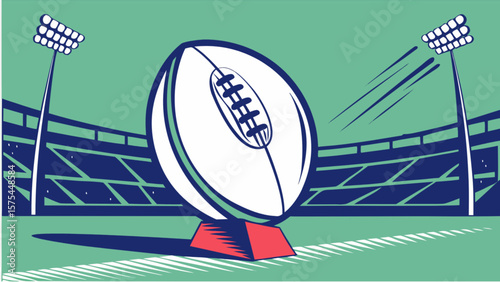 American football game kick off illustration in stadium with lights and field goal post vector art