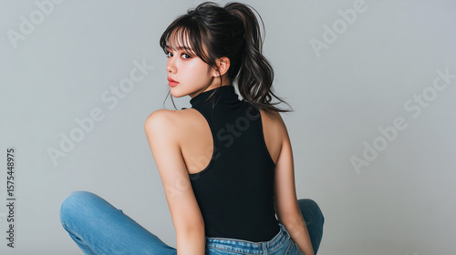 美女, 女性, 美しい, 顔, モデル, 日本, 韓国, 中国, アジア, カフェ, ファッション, 