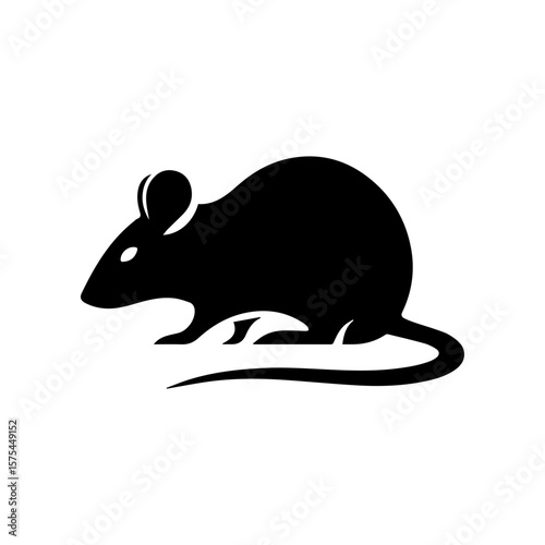 Simple black rat/mouse icon on transparent background. Minimalist vector rodent silhouette perfect for lab designs, zodiac graphics, and nature projects. Clean outline in SVG/PNG formats.