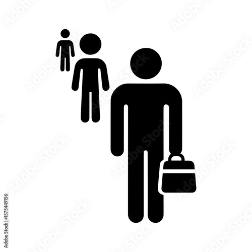 Human stick figures standing in queue - simple black vector silhouettes on transparent background. People waiting in line concept for public service designs, crowd simulations and behavior 