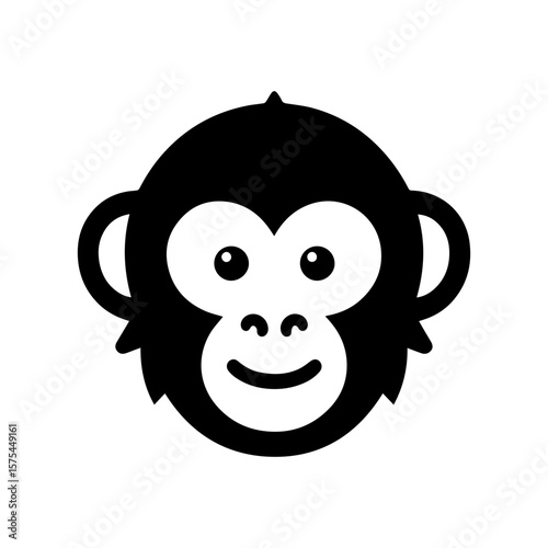 Simple black monkey head icon on transparent background. Minimalist vector animal silhouette perfect for zoo logos, jungle designs, and zodiac graphics. Clean primate outline in SVG/PNG formats.