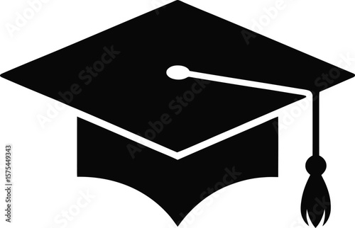 Graduation cap icon symbolizes academic achievement and educational success in black silhouette.