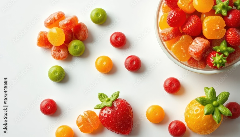 Naklejka premium Colorful fruit-shaped gummy candies