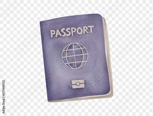 Passport watercolor illustration for summer travel accessories vector.