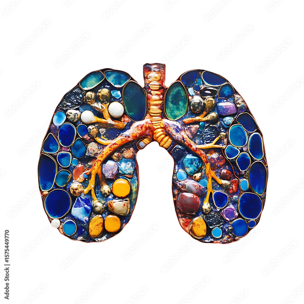 Fototapeta premium Lungs Anatomy: Colorful Gemstone Representation of Respiratory System
