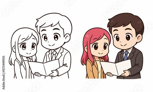businessman and businesswoman discussion coloring page for kids