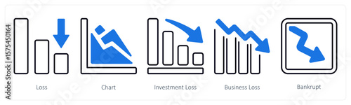 A set of 5 mix icons as loss, chart, investment loss