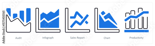 A set of 5 mix icons as audit, infograph, sales report
