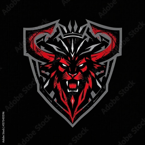 Fierce Emblem: Stylized Lion Graphic Design with Tribal Motifs for Aggressive Branding in Vibrant Colors and Modern Aesthetics