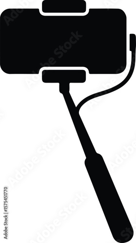 Silhouette Selfie stick with smartphone minimal concept Vector illustration