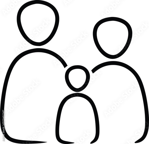 Simple Line Drawing of a Family: Mother, Father, and Child Together, Representing Unity and Family Bonds.