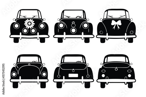 Classic Cars Collection: An array of vintage vehicles, each meticulously illustrated, showcases classic car design in a monochrome palette, highlighting their unique features and timeless charm. 